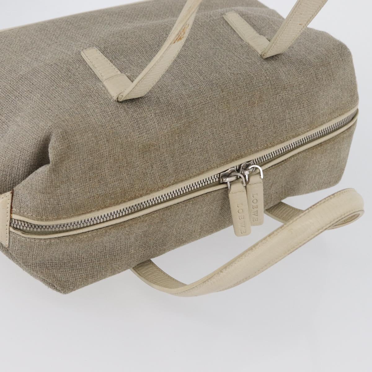 LOEWE Hand Bag Canvas Beige Silver Auth 173814