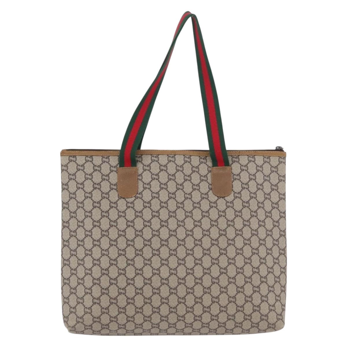 GUCCI GG Plus Supreme Web Sherry Line Tote Bag PVC Beige Red Green Auth 173818