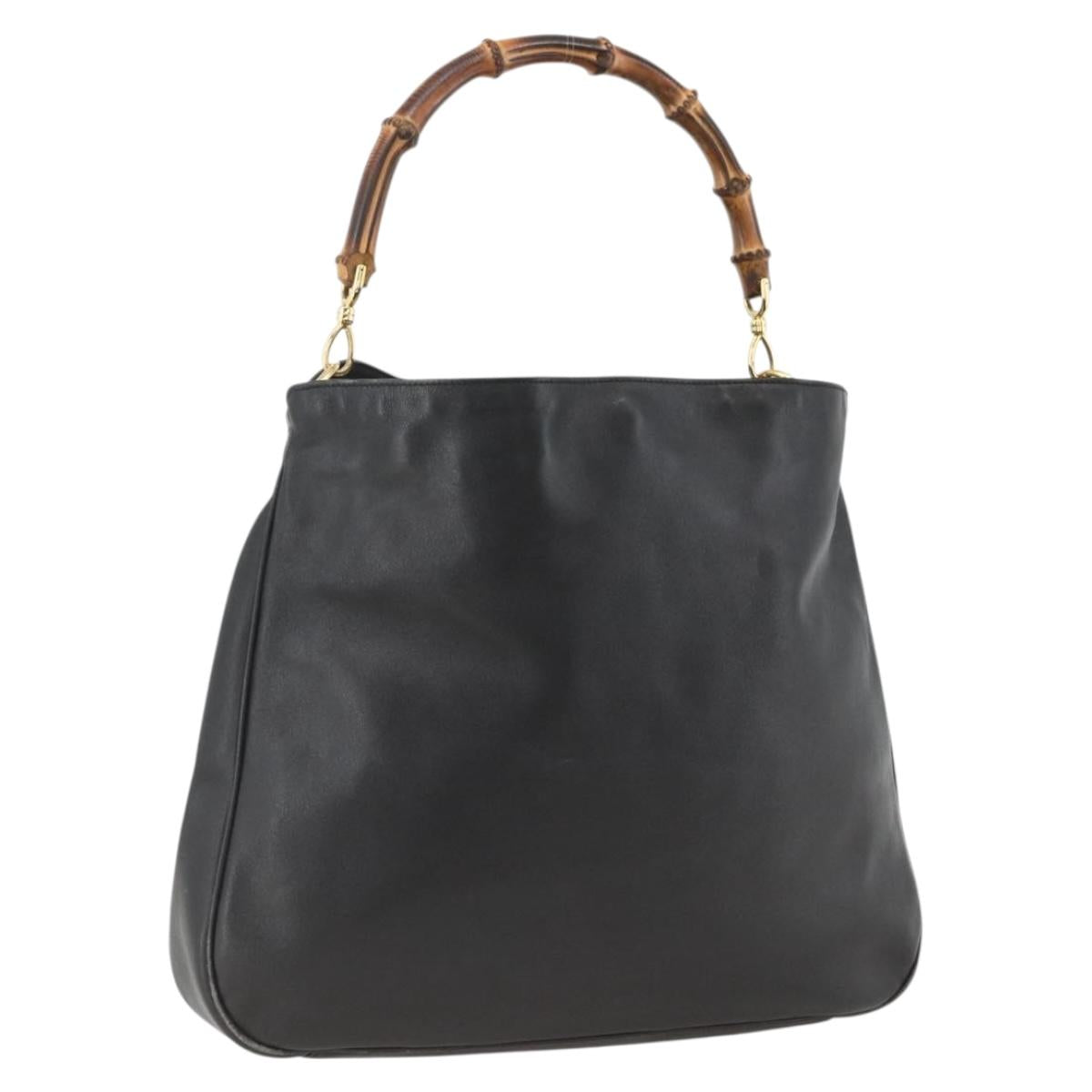 GUCCI Bamboo Shoulder Bag Leather Black Gold Auth 173820