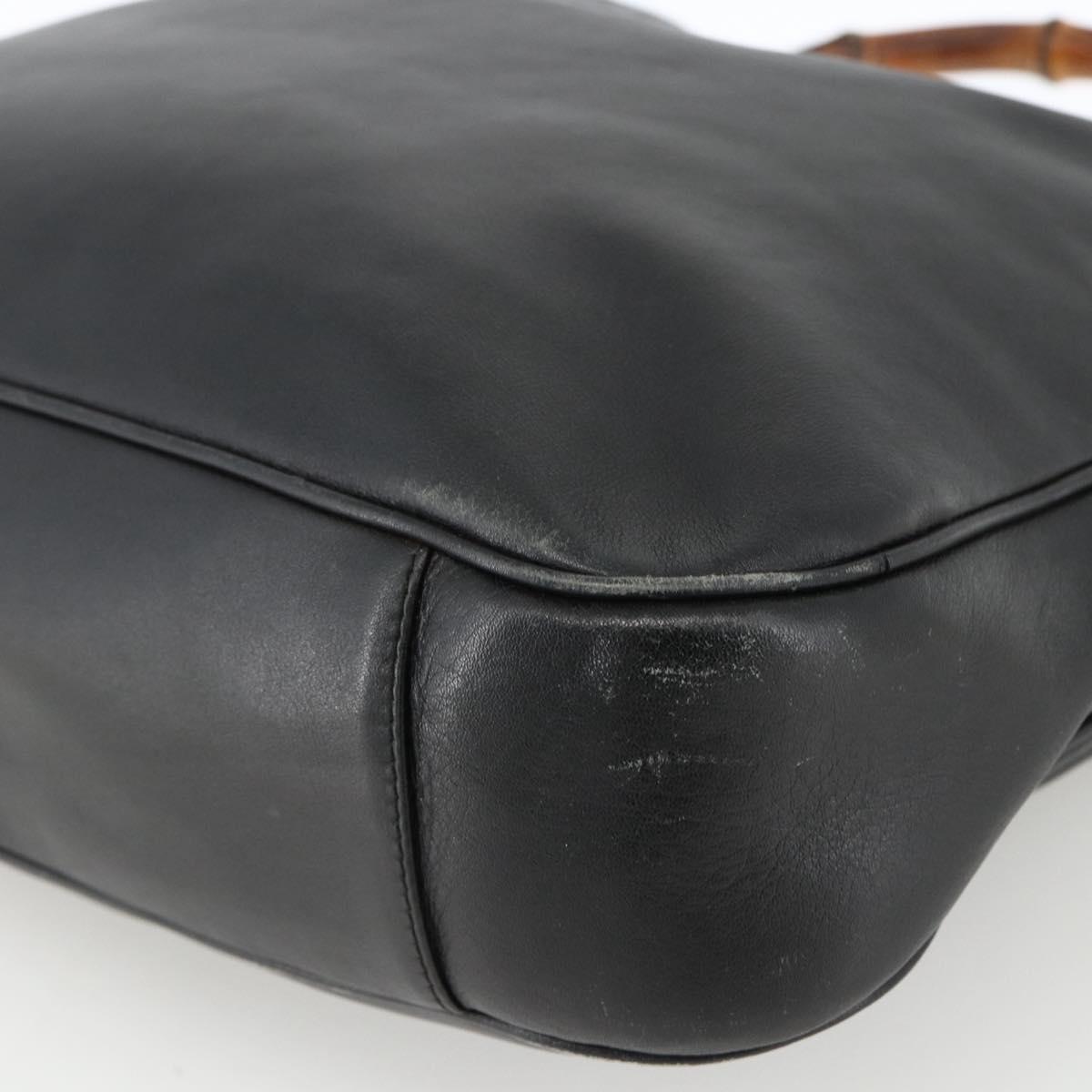 GUCCI Bamboo Shoulder Bag Leather Black Gold Auth 173820
