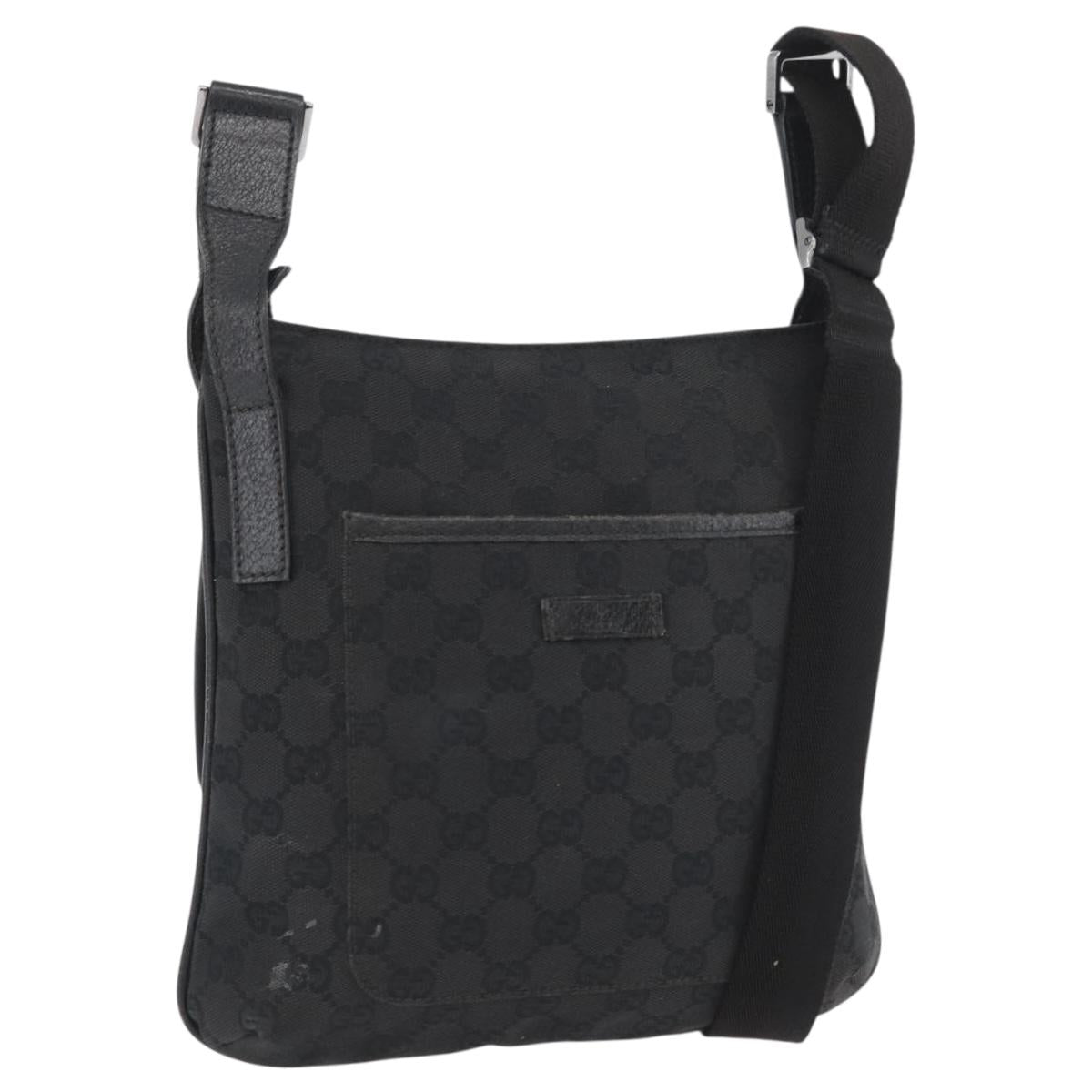 GUCCI GG Canvas Shoulder Bag Black Silver 122793 Auth 173821