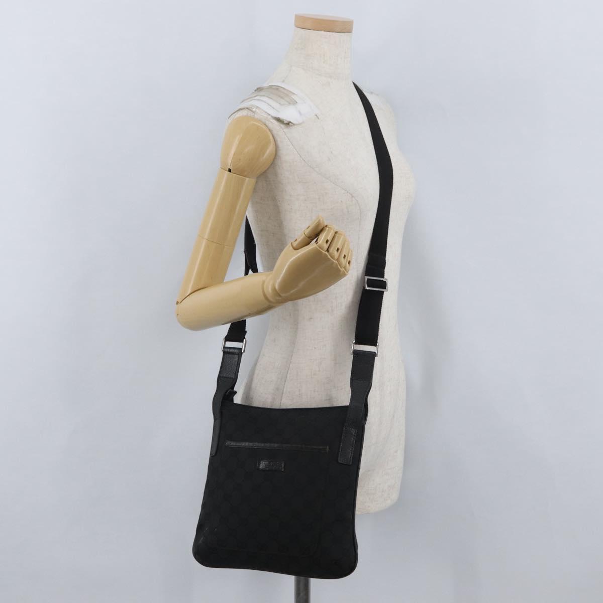 GUCCI GG Canvas Shoulder Bag Black Silver 122793 Auth 173821