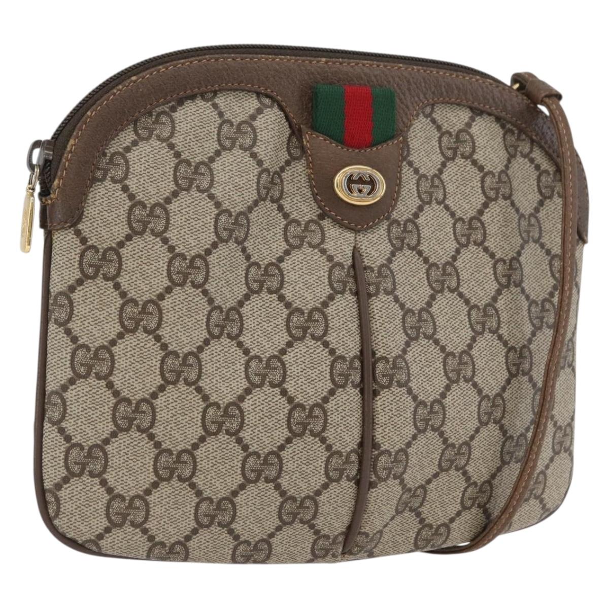 GUCCI GG Supreme Web Sherry Line Bag PVC Beige Gold 904 02 047 Auth 173823