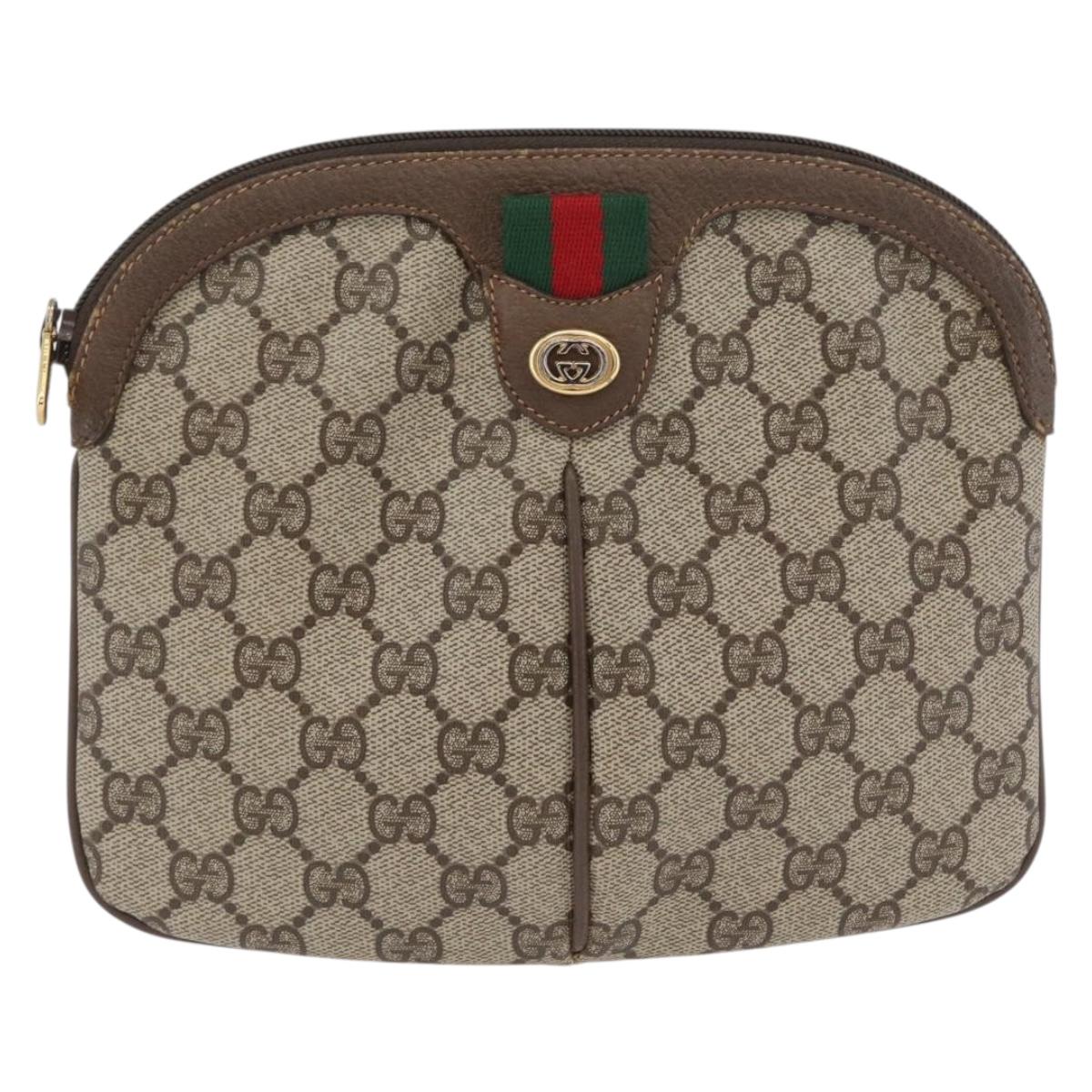 GUCCI GG Supreme Web Sherry Line Bag PVC Beige Gold 904 02 047 Auth 173823