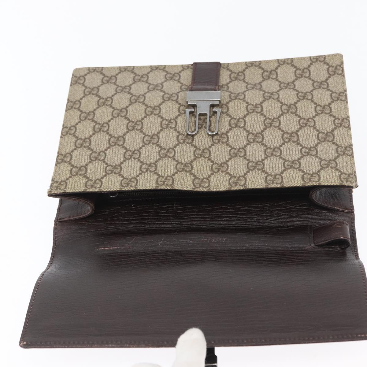 GUCCI GG Supreme Clutch Bag PVC Beige Silver 131213 Auth 173825
