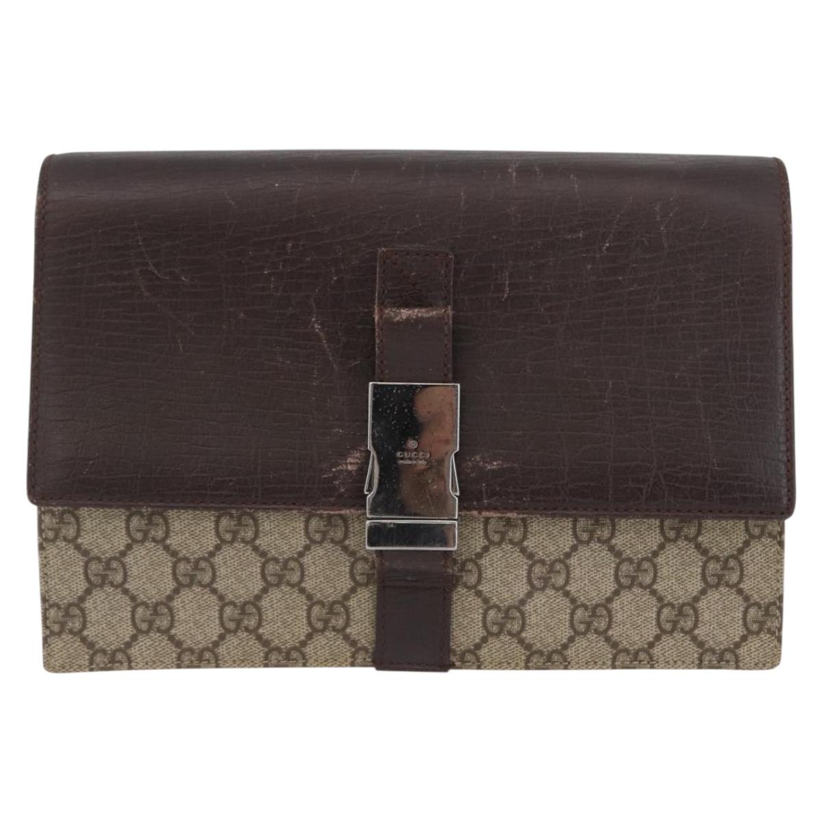 GUCCI GG Supreme Clutch Bag PVC Beige Silver 131213 Auth 173825