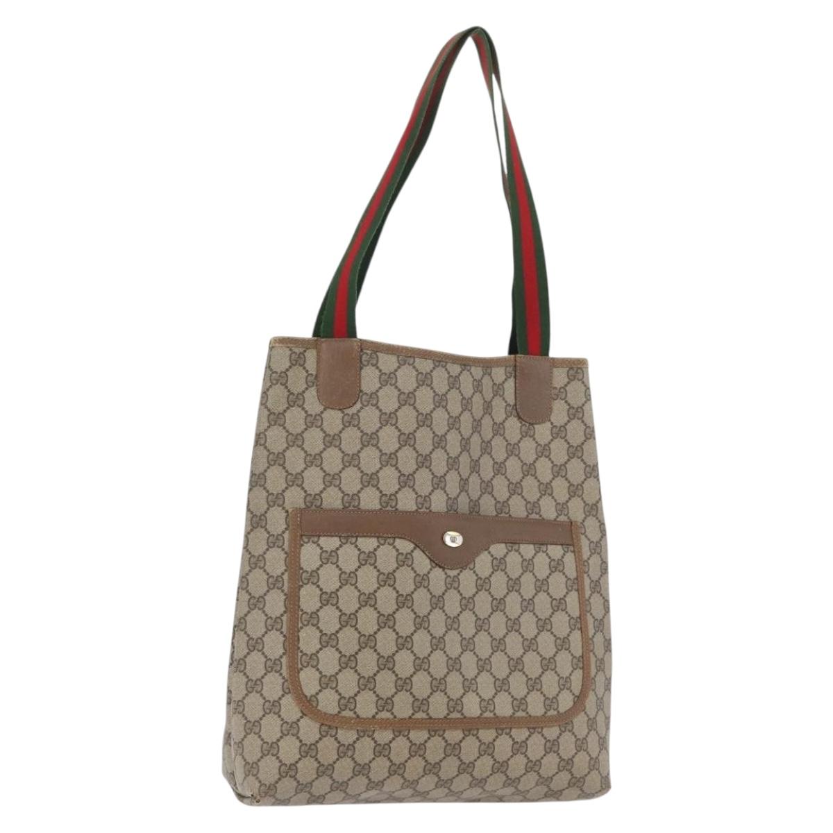 GUCCI GG Supreme Web Sherry Line Tote Bag PVC Beige Red 39 02 003 Auth 173826