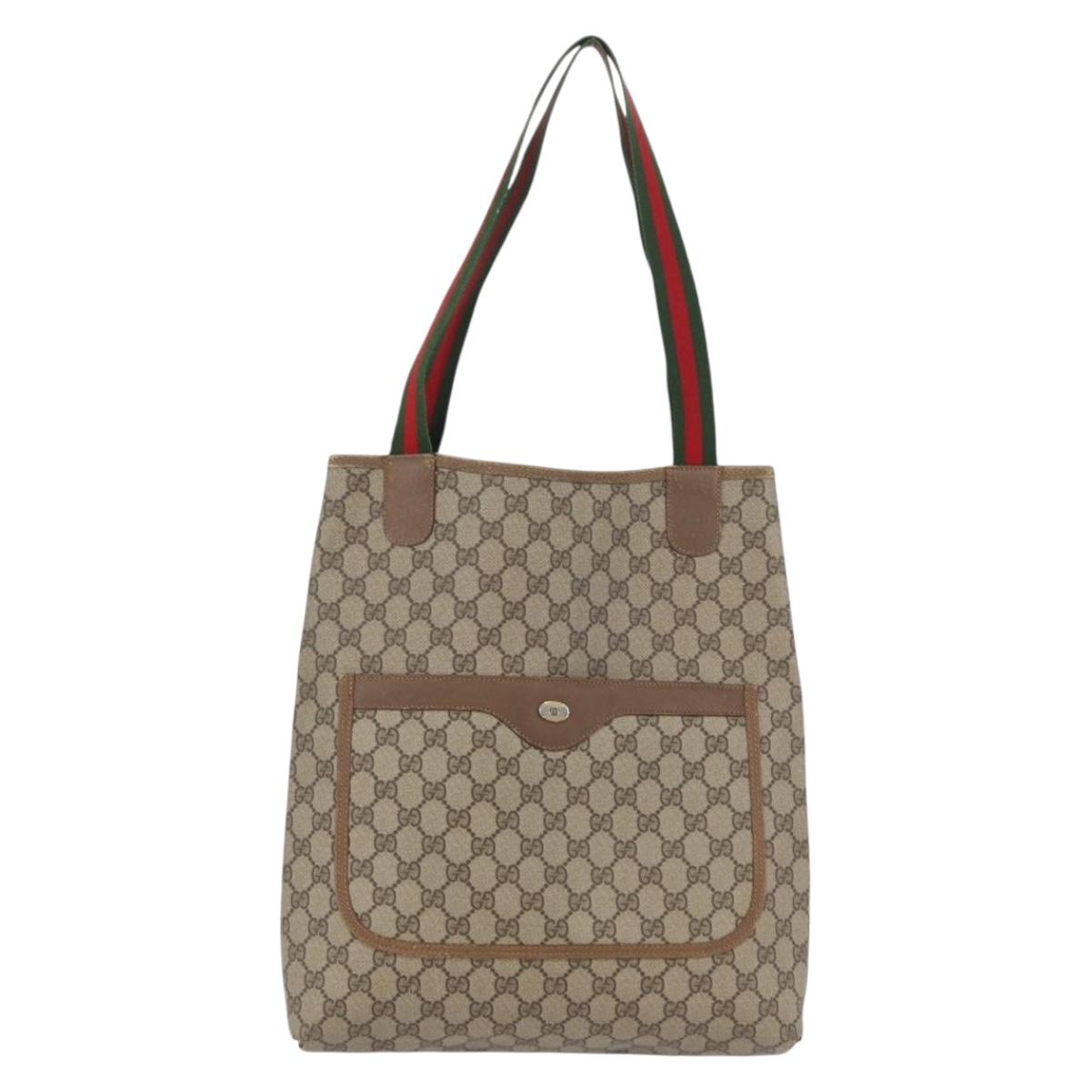 GUCCI GG Supreme Web Sherry Line Tote Bag PVC Beige Red 39 02 003 Auth 173826