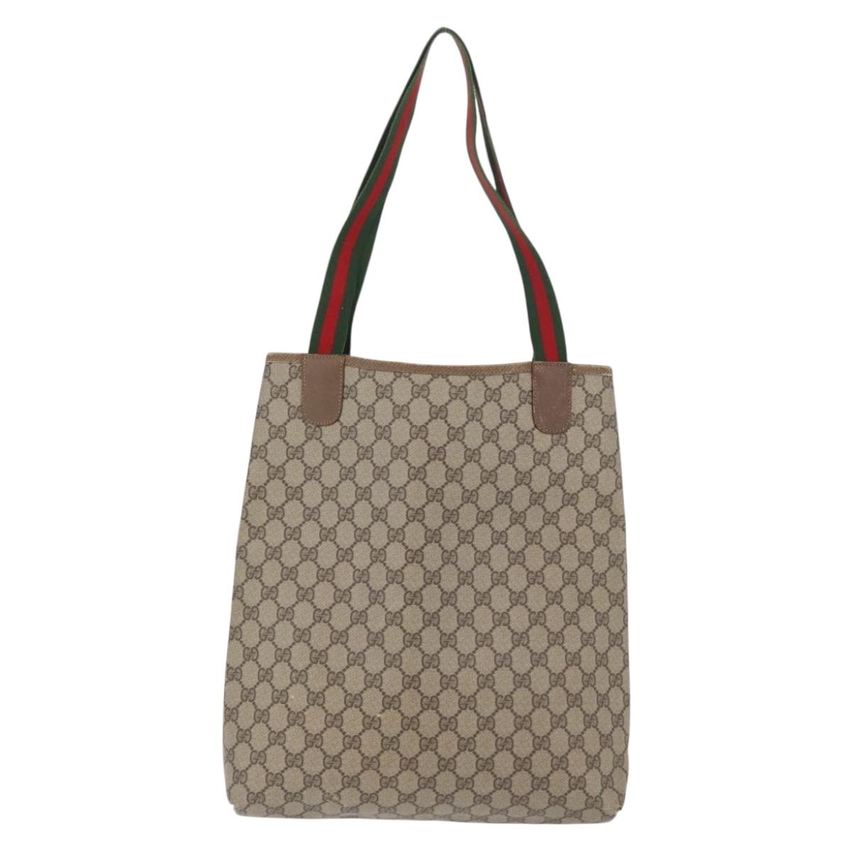 GUCCI GG Supreme Web Sherry Line Tote Bag PVC Beige Red 39 02 003 Auth 173826