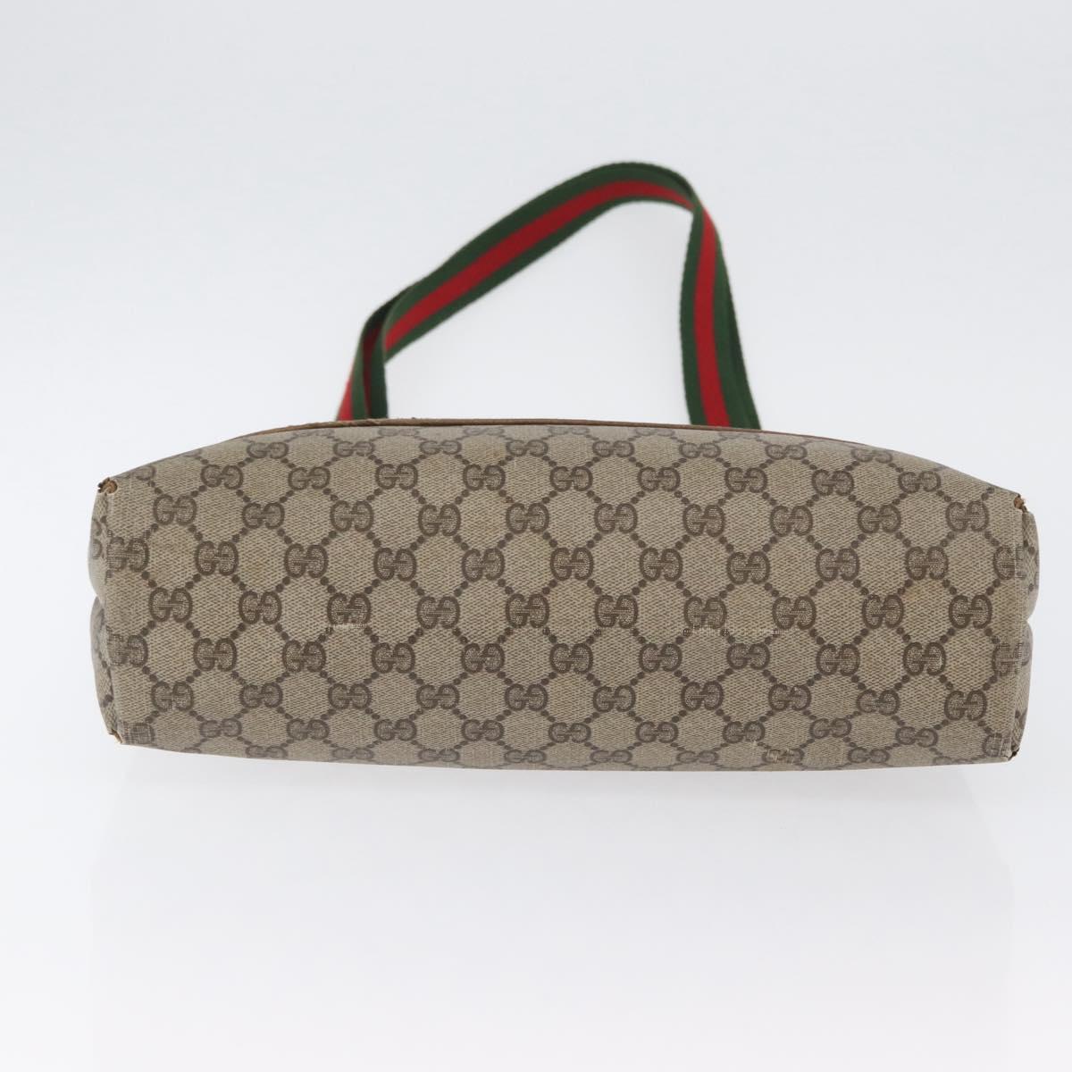 GUCCI GG Supreme Web Sherry Line Tote Bag PVC Beige Red 39 02 003 Auth 173826