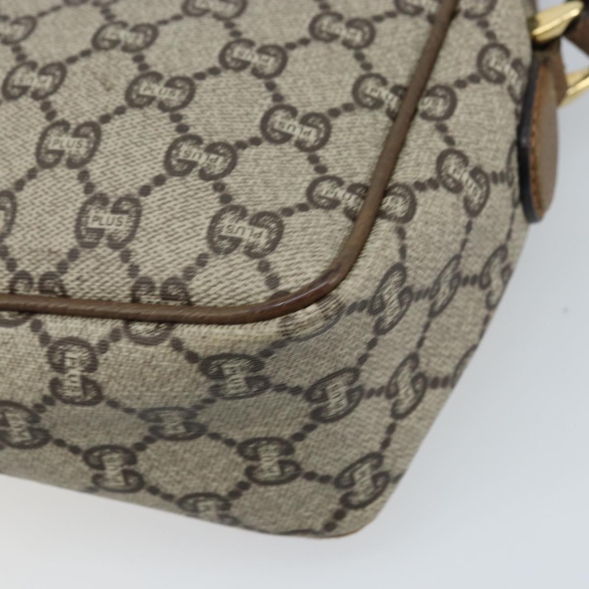 GUCCI GG Plus Supreme Shoulder Bag PVC Beige Gold Auth 173828