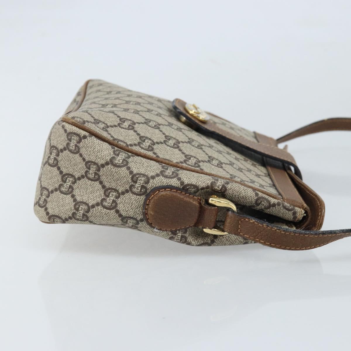 GUCCI GG Plus Supreme Shoulder Bag PVC Beige Gold Auth 173828