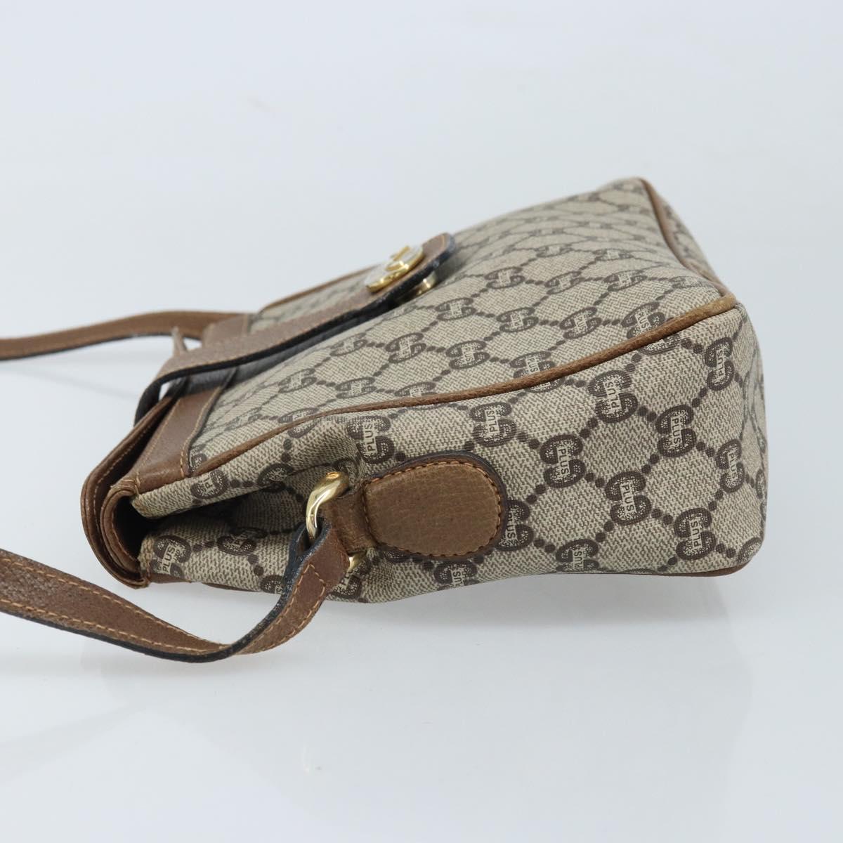 GUCCI GG Plus Supreme Shoulder Bag PVC Beige Gold Auth 173828
