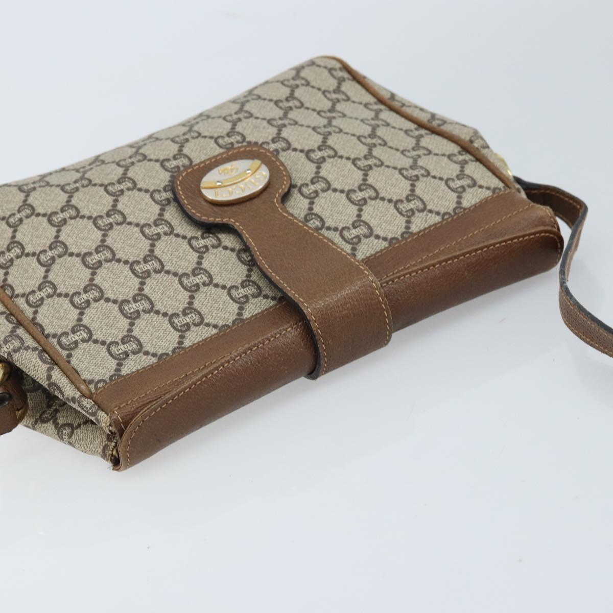 GUCCI GG Plus Supreme Shoulder Bag PVC Beige Gold Auth 173828