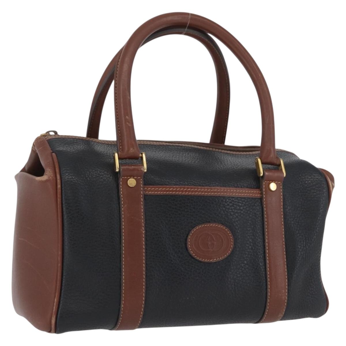 GUCCI Hand Bag Leather Black Gold 000 101 0140 Auth 173829