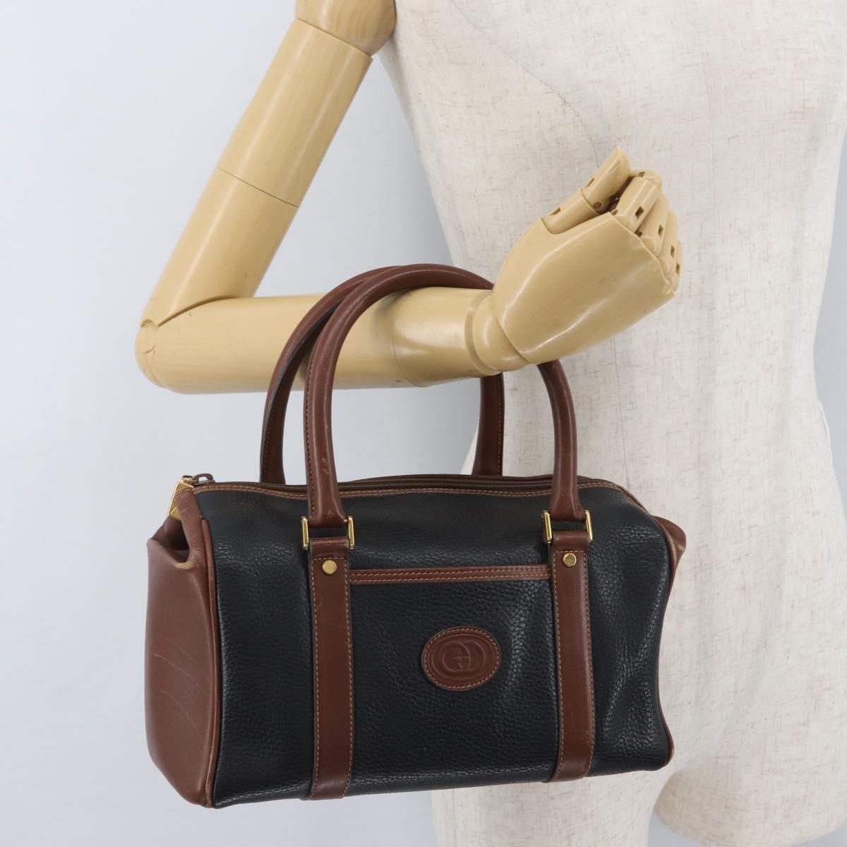 GUCCI Hand Bag Leather Black Gold 000 101 0140 Auth 173829