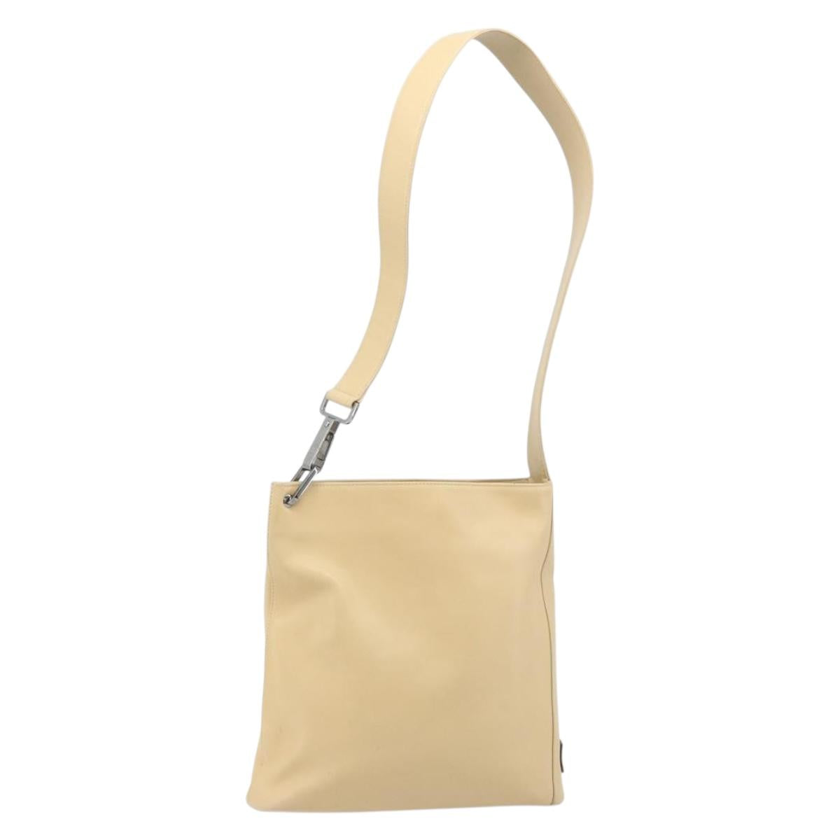 GUCCI Shoulder Bag Leather Beige Silver 91761 Auth 173831