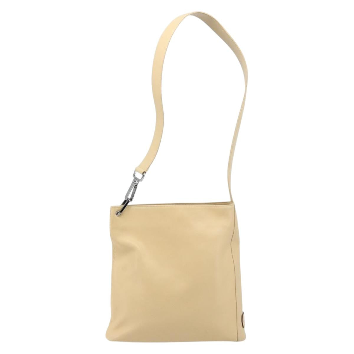 GUCCI Shoulder Bag Leather Beige Silver 91761 Auth 173831