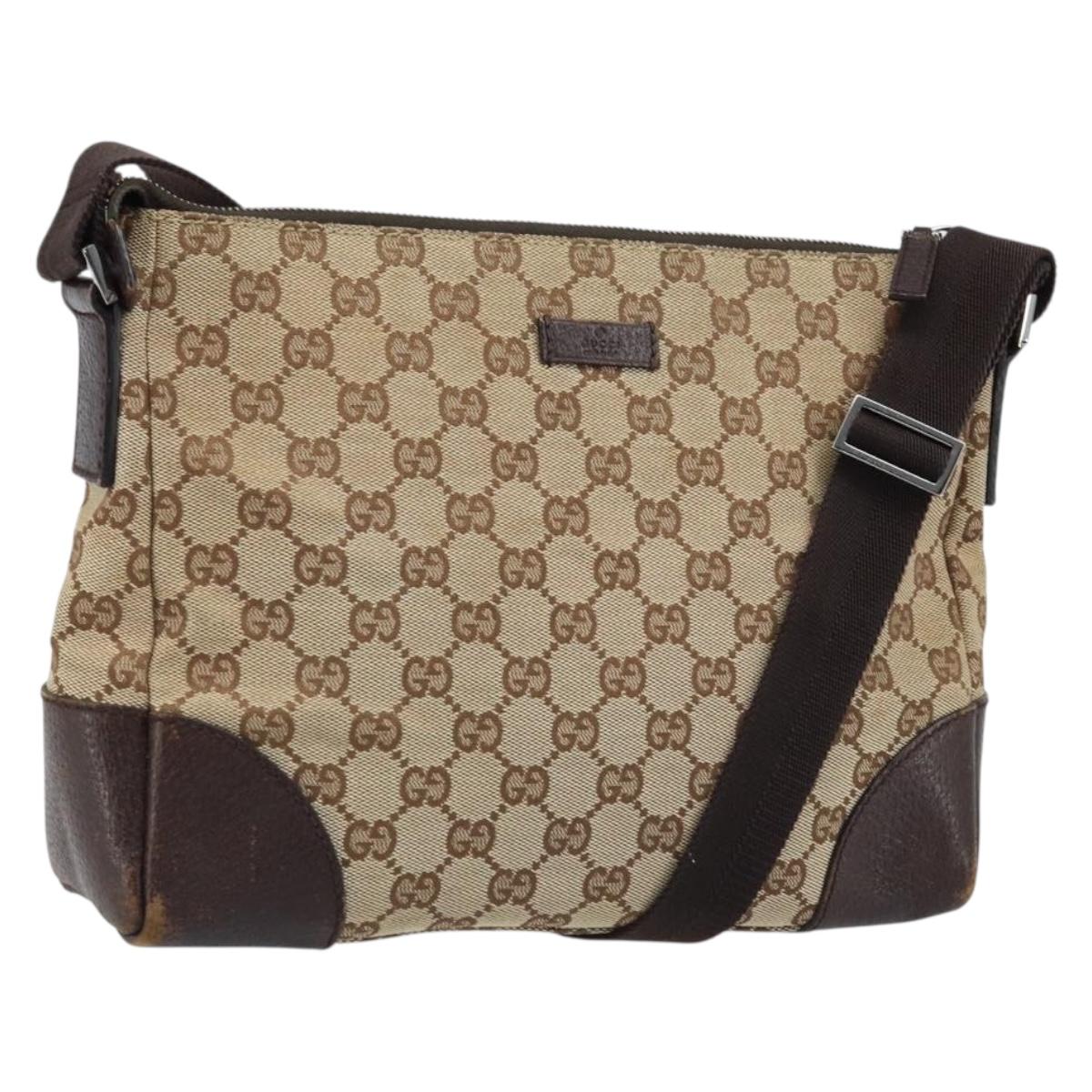 GUCCI GG Canvas Shoulder Bag Beige Silver Auth 173832