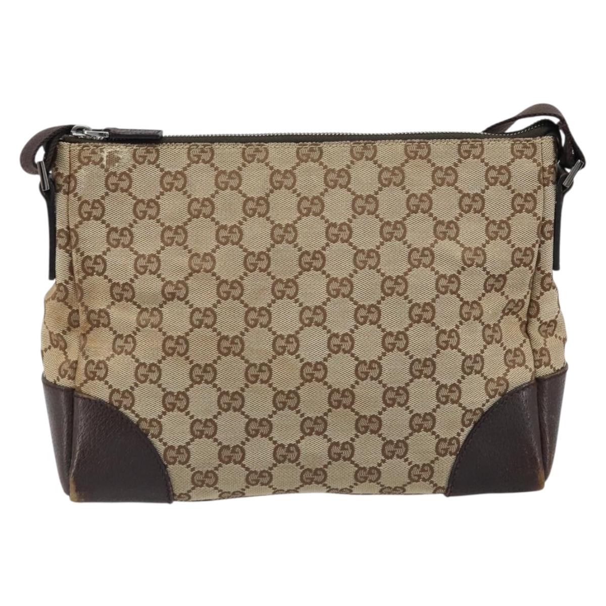 GUCCI GG Canvas Shoulder Bag Beige Silver Auth 173832