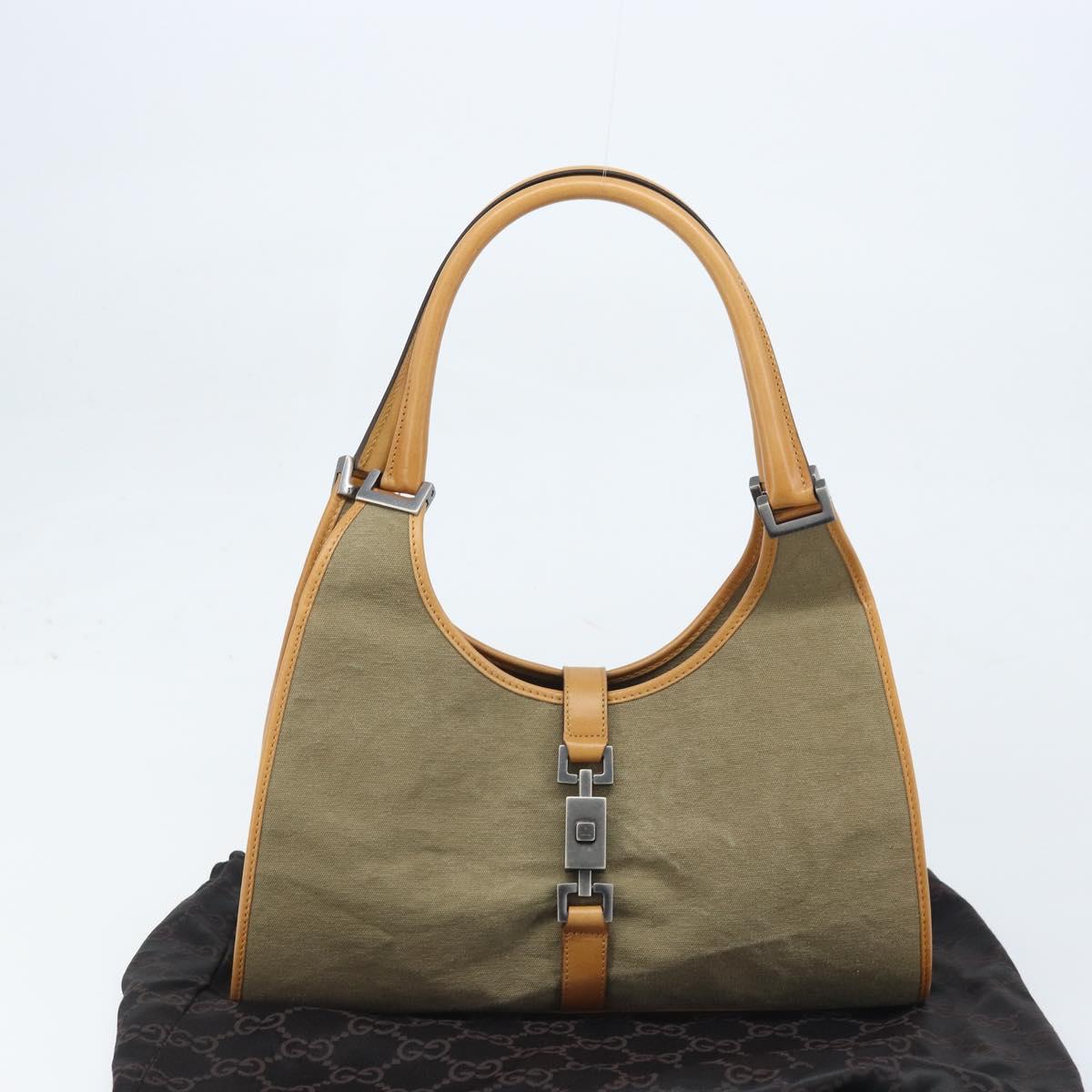 GUCCI Jackie Hand Bag Canvas Beige Silver 01719 Auth 173837V