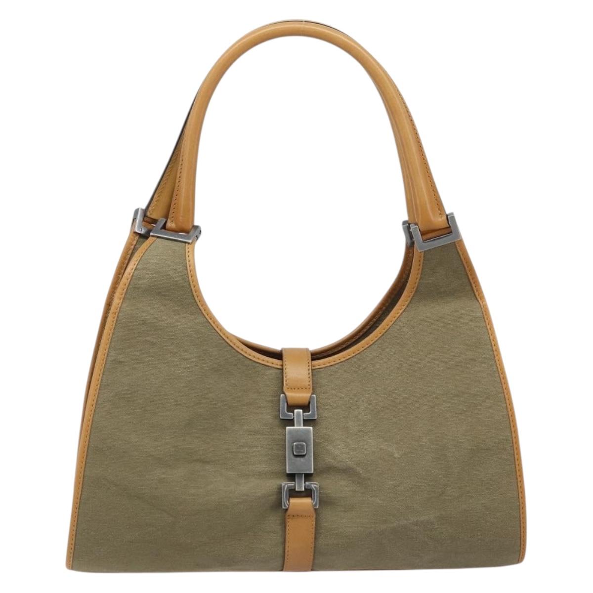 GUCCI Jackie Hand Bag Canvas Beige Silver 01719 Auth 173837V
