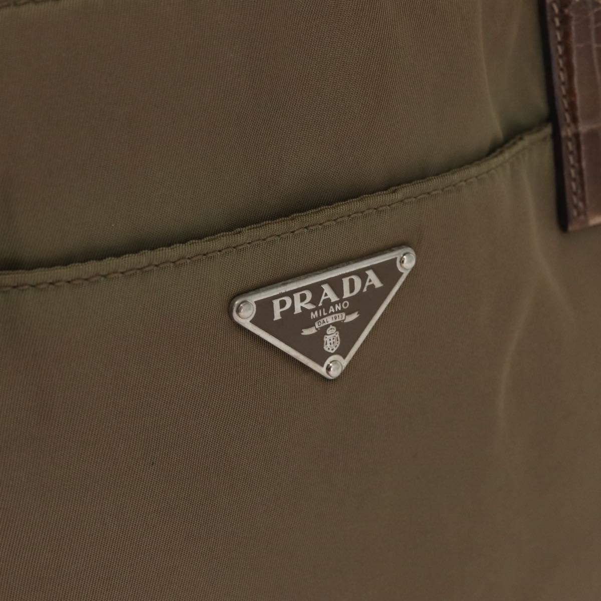 PRADA Hand Bag Nylon Khaki Silver Auth 173838