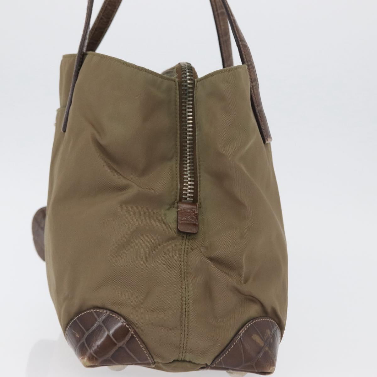 PRADA Hand Bag Nylon Khaki Silver Auth 173838