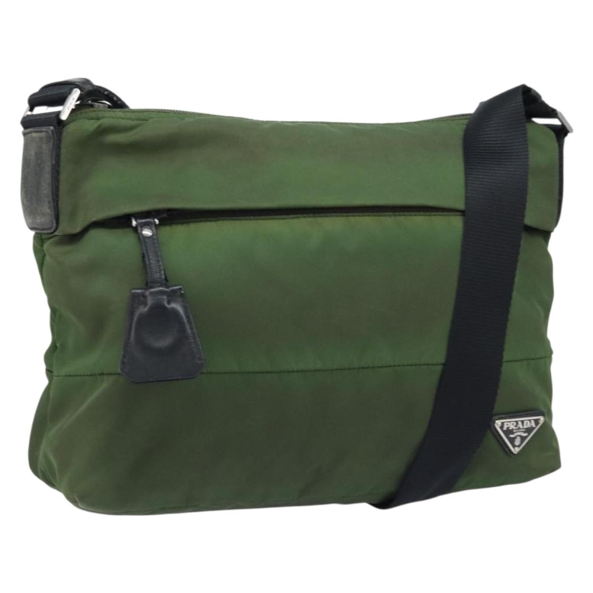 PRADA Shoulder Bag Nylon Green Silver Auth 173841