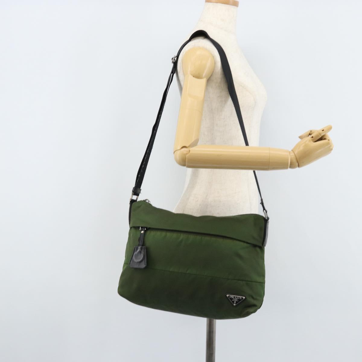 PRADA Shoulder Bag Nylon Green Silver Auth 173841