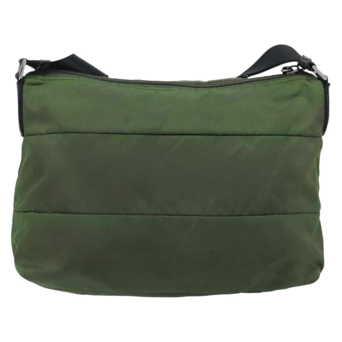 PRADA Shoulder Bag Nylon Green Silver Auth 173841