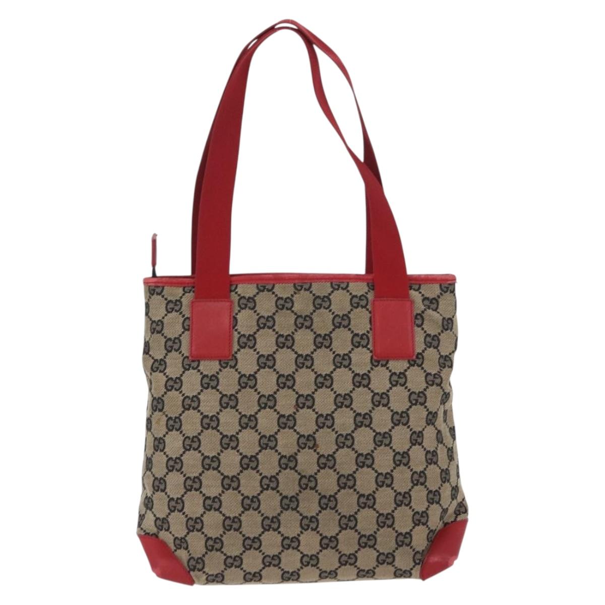 GUCCI GG Canvas Tote Bag Beige Silver 019 0402 3754 Auth 173842
