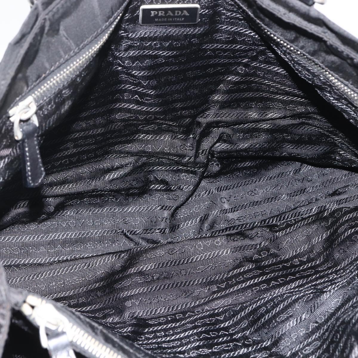 PRADA Hand Bag Nylon Black Silver Auth 173846A