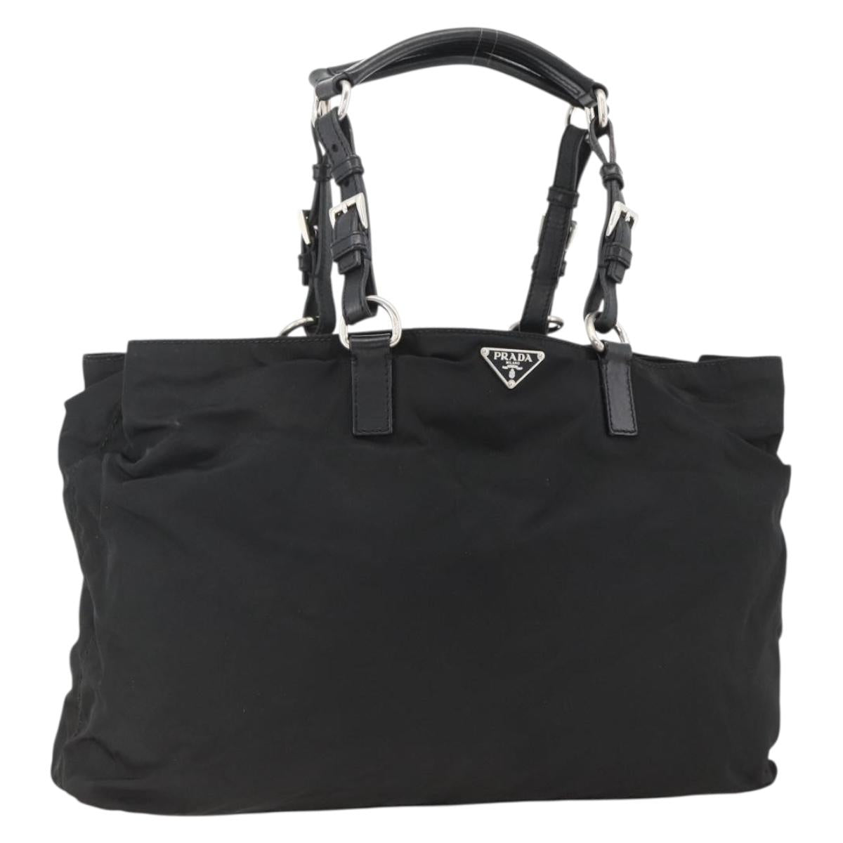 PRADA Hand Bag Nylon Black Silver Auth 173846A