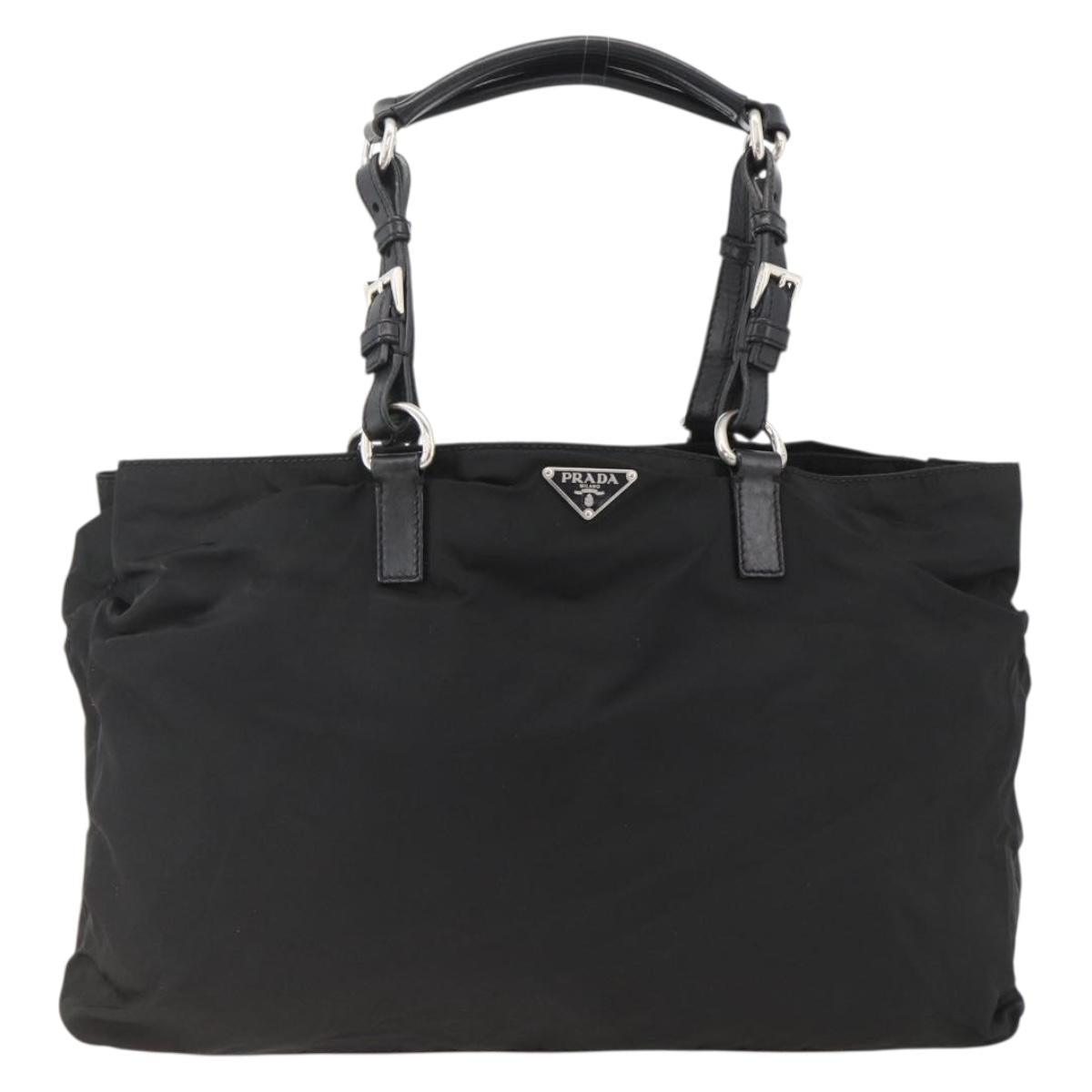 PRADA Hand Bag Nylon Black Silver Auth 173846A