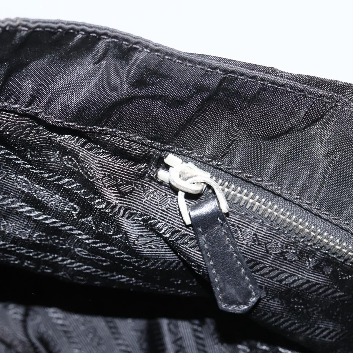 PRADA Hand Bag Nylon Black Silver Auth 173846A