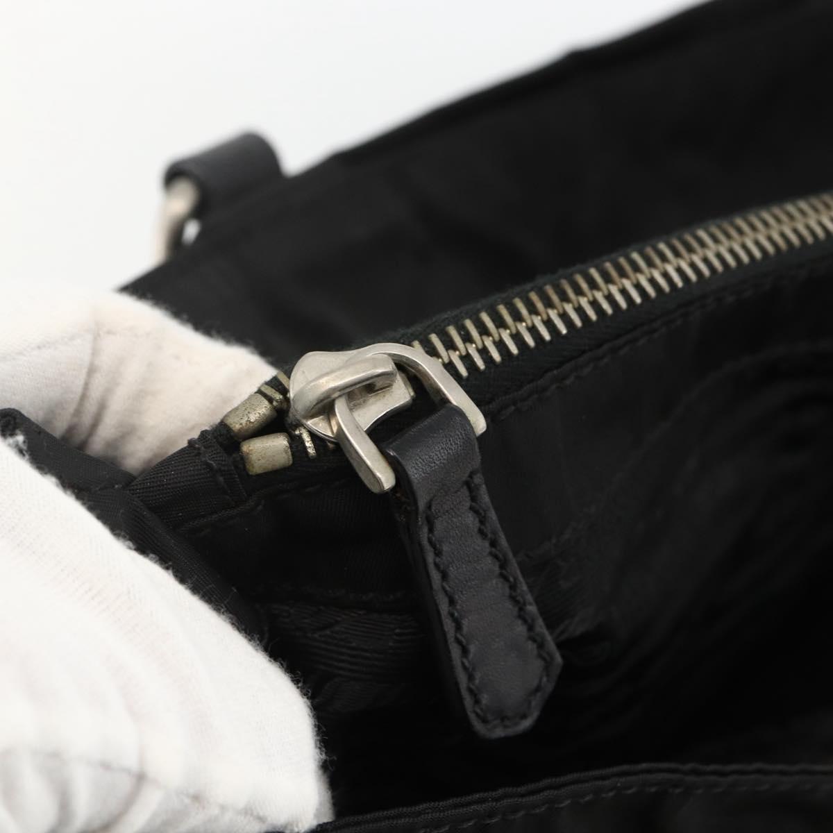 PRADA Hand Bag Nylon Black Silver Auth 173846A