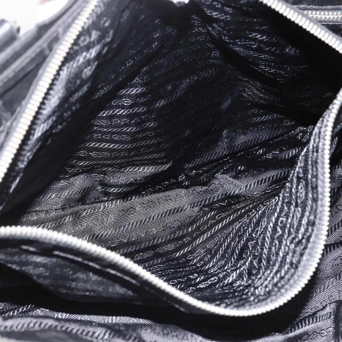 PRADA Hand Bag Nylon Black Silver Auth 173846A