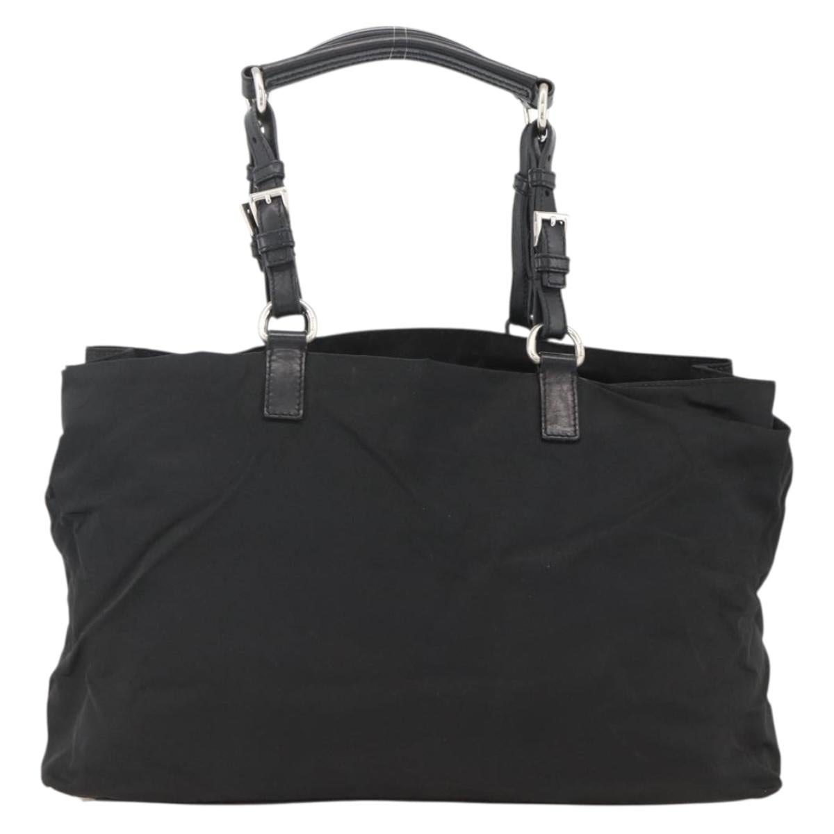 PRADA Hand Bag Nylon Black Silver Auth 173846A