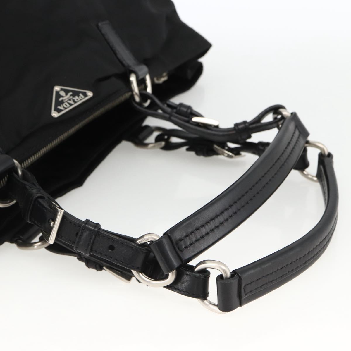 PRADA Hand Bag Nylon Black Silver Auth 173846A
