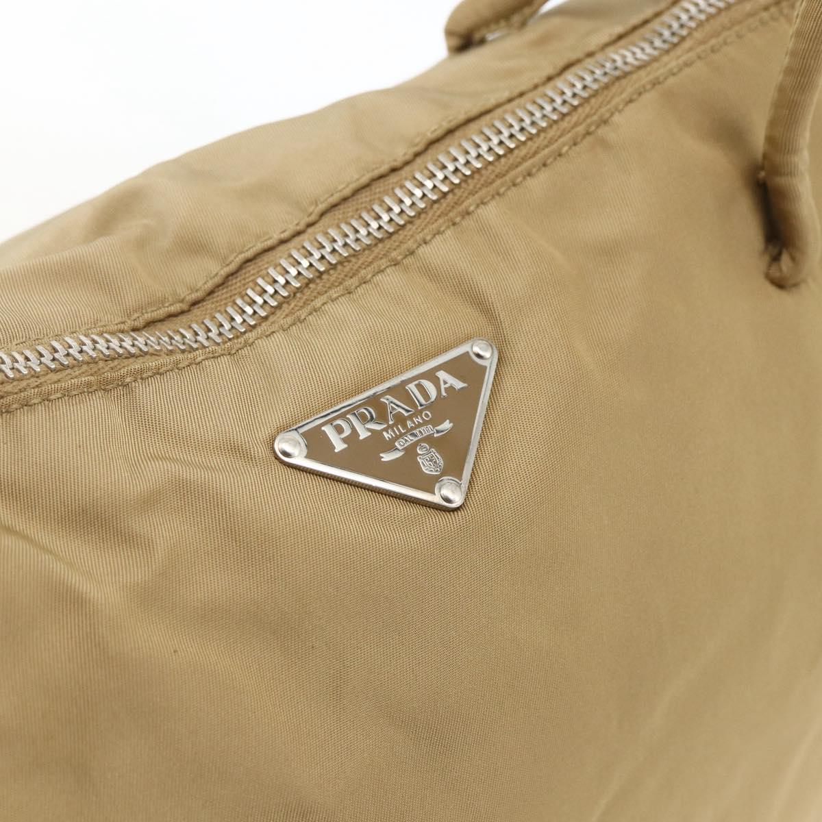 PRADA Tote Bag Nylon Beige Silver Auth 173852