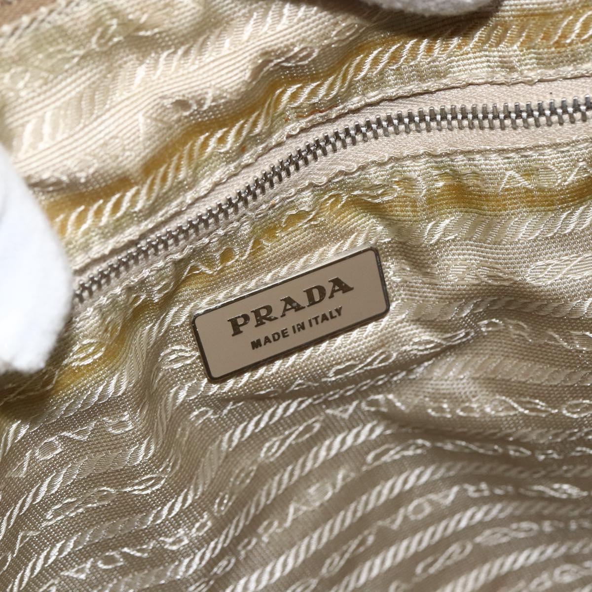 PRADA Tote Bag Nylon Beige Silver Auth 173852