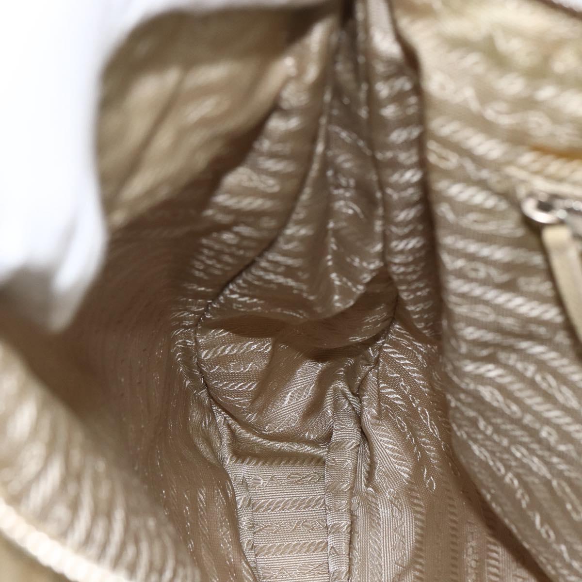 PRADA Tote Bag Nylon Beige Silver Auth 173852