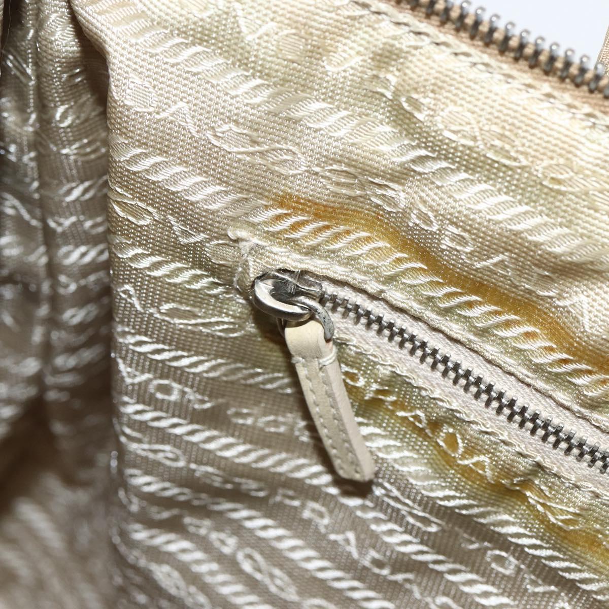 PRADA Tote Bag Nylon Beige Silver Auth 173852