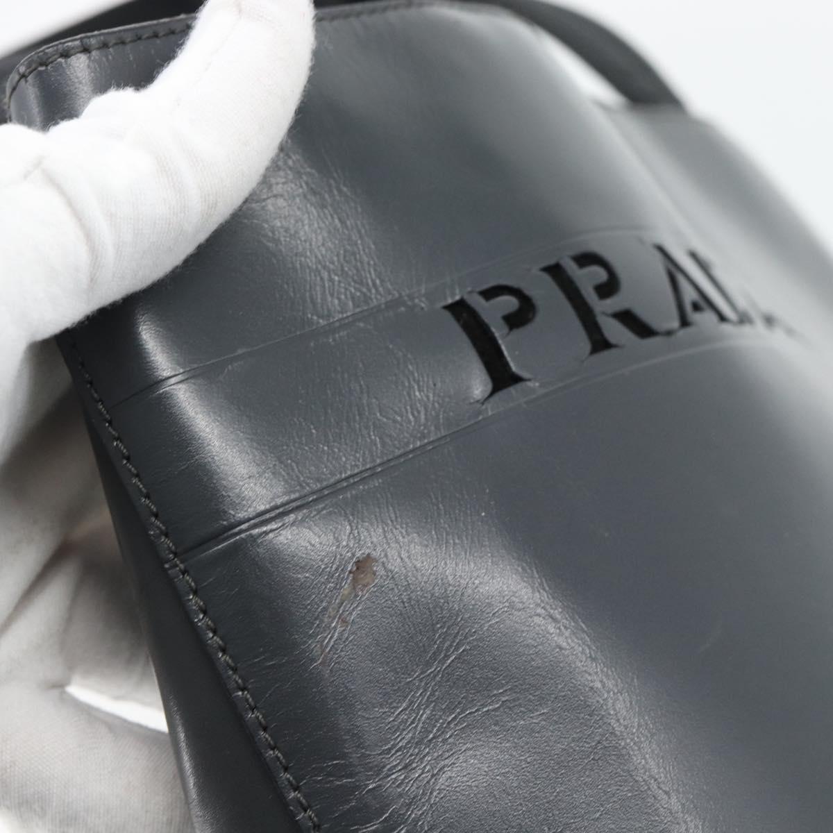 PRADA Tote Bag Leather Black Silver Auth 173853