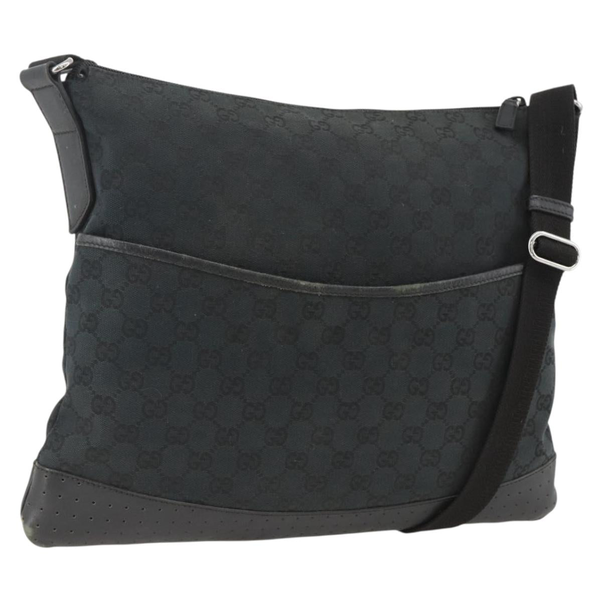 GUCCI GG Canvas Shoulder Bag Black Silver 145856 Auth 173856