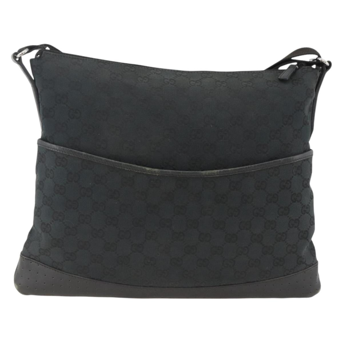GUCCI GG Canvas Shoulder Bag Black Silver 145856 Auth 173856