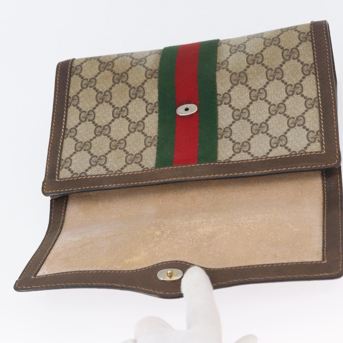 GUCCI GG Supreme Web Sherry Line Bag PVC Beige Gold 67 039 3087 Auth 173857