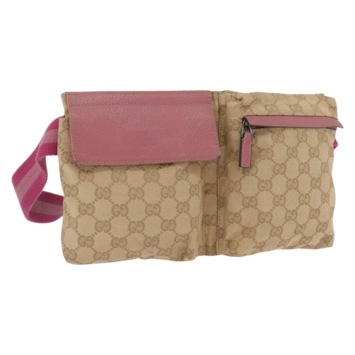 GUCCI GG Canvas Sherry Line Waist bag Beige Silver pink 28566 Auth 173858