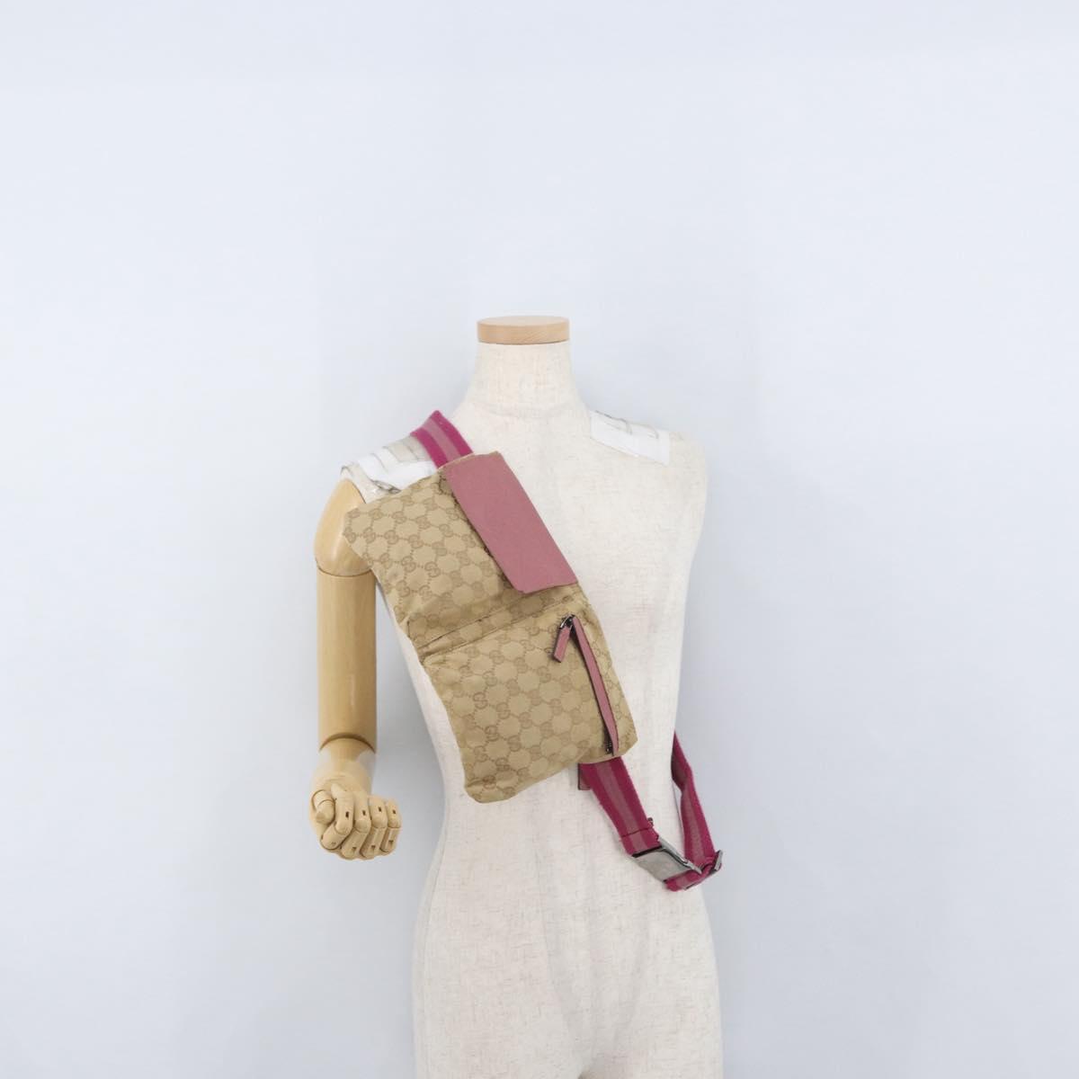 GUCCI GG Canvas Sherry Line Waist bag Beige Silver pink 28566 Auth 173858